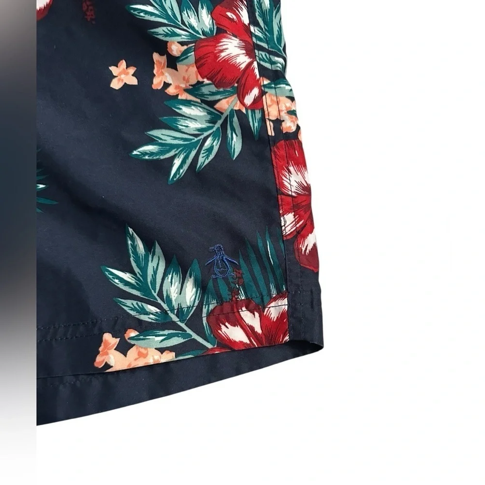 Penguin Swim Shorts Trunks - Mens US Size 30 EU Size 46 - Blue Red Floral